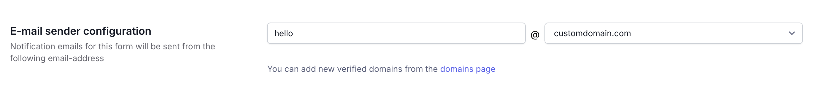 Configuring form sender domain