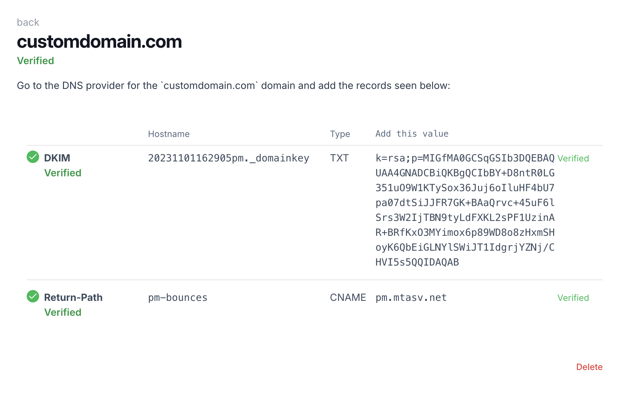 Domain setup step verified