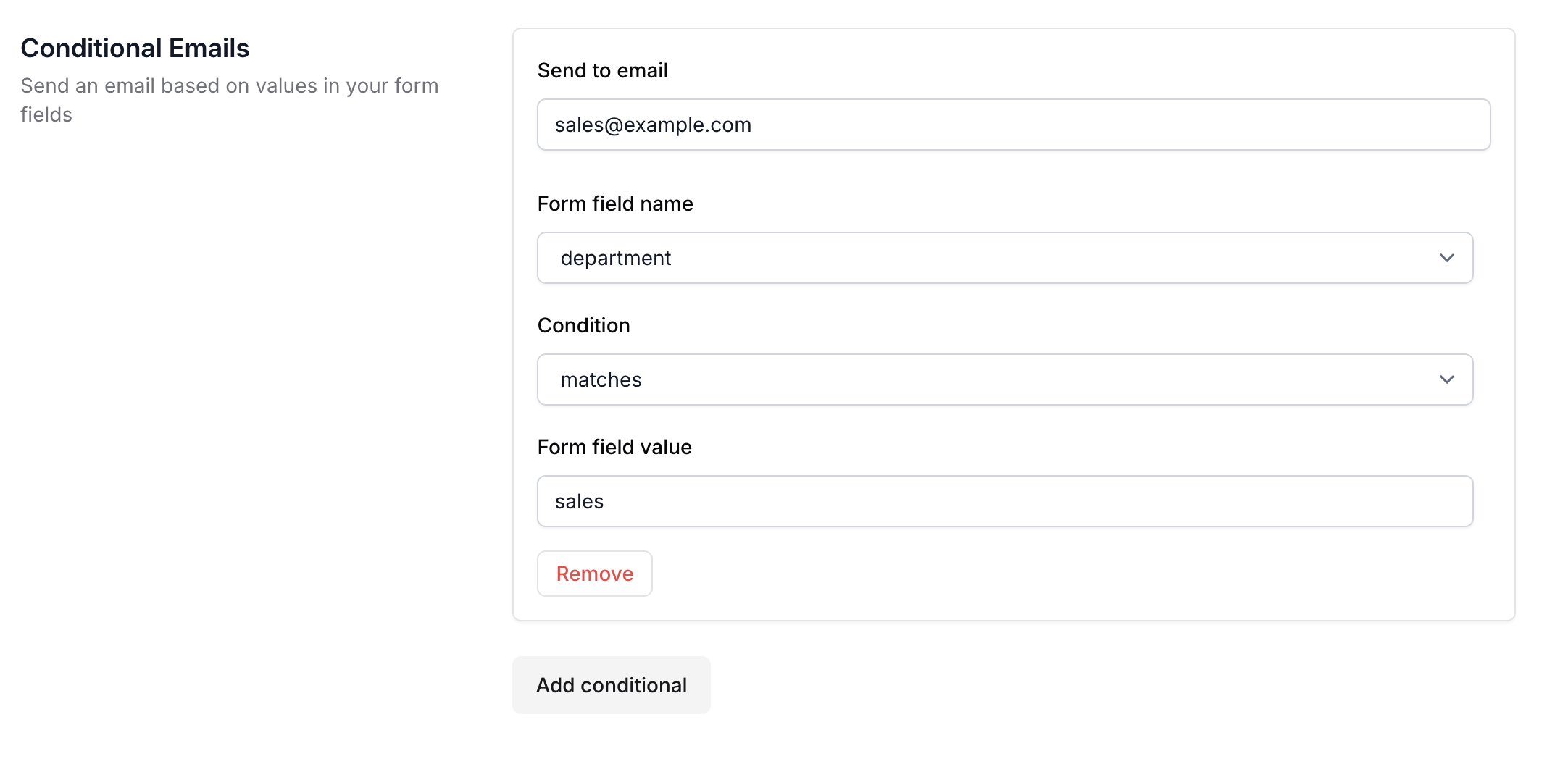 Sending emails to a specific email address when department field value matches sales