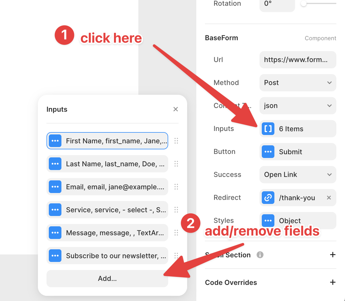 Add remove fields of the BaseForm component