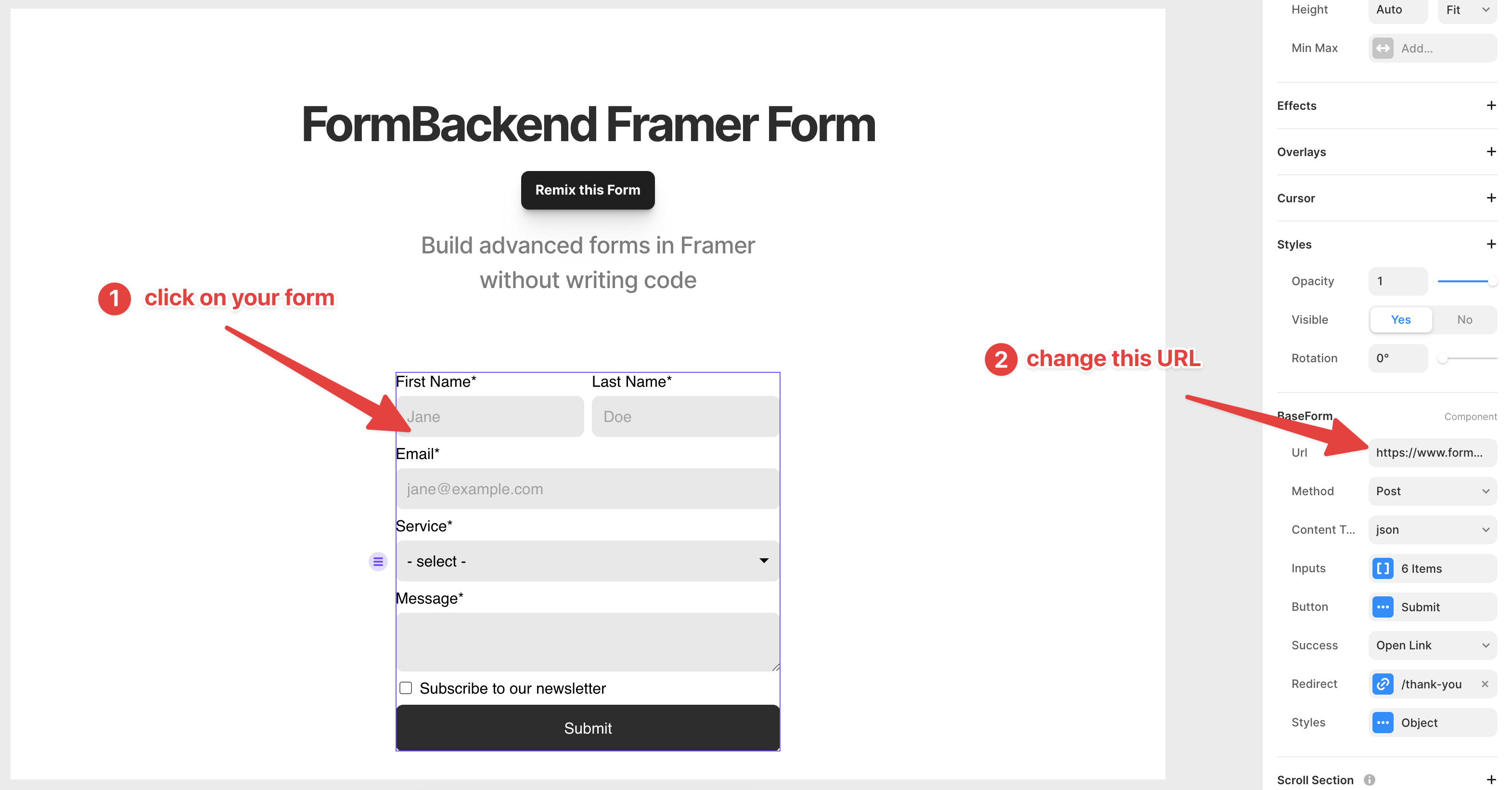 Change URL for the BaseForm