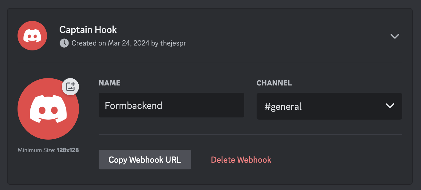 Create a new webhook in Discord