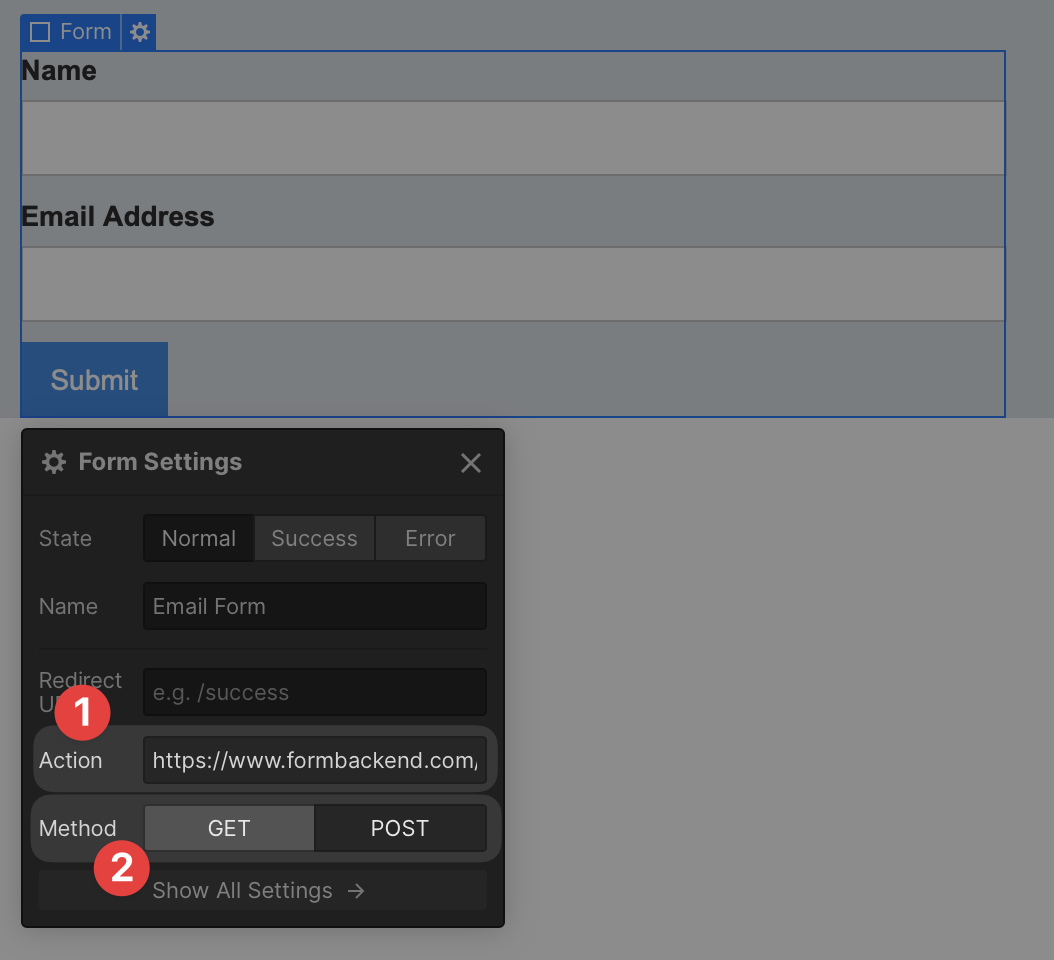Webflow Form Block settings